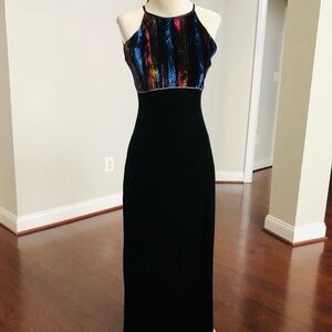 Vintage Betsy & Adam Strapless Multicolor and Black velvet Dress